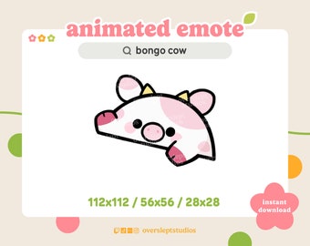 ANIMATED Pink Bongo Cow Emote for Twitch and Discord, Strawberry Cow, Animated Twitch Emotes, Cow Emotes, Cow Twitch Emotes, Bongo Cat