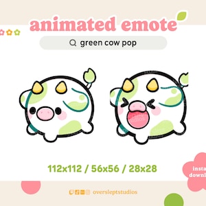ANIMATED Green Cow Pop Emote for Twitch and Discord, Pop Emote, Animated Twitch Emote, Cow Emotes, Cow Twitch Emotes, Animated Cow Emotes