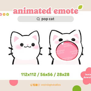ANIMADO White Pop Cat Emote para Twitch y Discord, Pop Cat Emote, Cat Meme Emote, Animated Twitch Emote, Cat Emotes, Cat Twitch Emotes