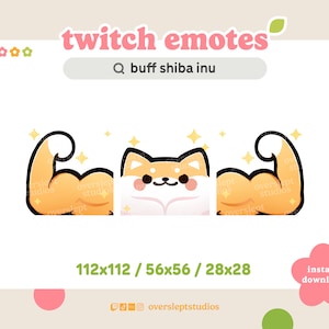 Buff Shiba Inu Emote Pack for Twitch and Discord, Shiba Inu Twitch Emotes, Strong Emote, Shiba Emotes, Dog Twitch Emotes