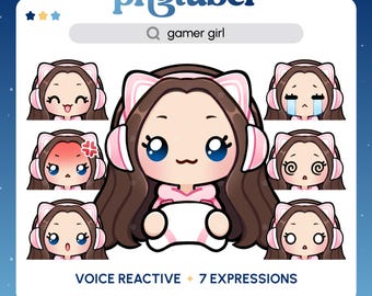 Gamer Girl PNGTuber | Brown Hair Blue Eyes | Premade PNGTuber | Streaming Avatar | Vtuber Assets | Voice Reactive | Ready To Use