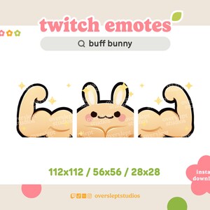 Buff Bunny Emote Pack for Twitch and Discord, Bunny Twitch Emotes, Strong Emote, Bunny Emotes, Rabbit Twitch Emotes