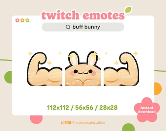 Buff Bunny Emote Pack for Twitch and Discord, Bunny Twitch Emotes, Strong Emote, Bunny Emotes, Rabbit Twitch Emotes
