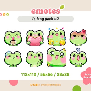 8 Kawaii Frog Emotes Pack for Twitch and Discord, Frog Twitch Emotes, Frog Emotes, Twitch Emotes, Premade Emotes