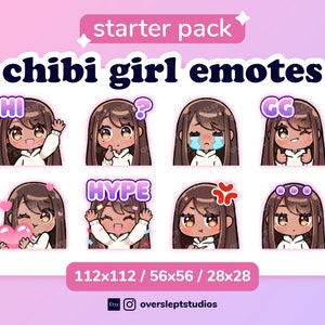 Brown Hair Brown Eyes Cute Chibi Girl Emotes for Twitch & Discord