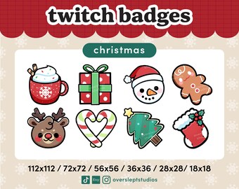 8 Paquete de gestos de subinsignias de discordia de Twitch de Navidad / Temporada de Navidad / Presente / Juegos / Streaming / Regalos / Insignias navideñas / Pan de jengibre