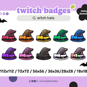 10 Witch Hat Badges for Twitch and Discord, Halloween Badges, Twitch Emotes, Witch Badges, Witch Emotes, Halloween Twitch Emotes, Witches