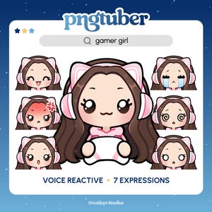 Gamer Girl PNGTuber | Brown Hair Brown Eyes | Premade PNGTuber | Streaming Avatar | Vtuber Assets | Voice Reactive | Ready To Use