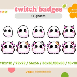 10 Ghost Badges for Twitch and Discord, Spooky Twitch Badges, Ghost Emotes, Halloween Twitch Badges, Ghost Twitch Badges, Pink