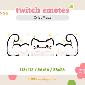 Buff Cat Emote Pack for Twitch and Discord, White Cat Twitch Emotes, Strong Emote, Cat Emotes, Cat Twitch Emotes