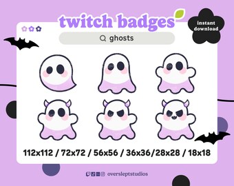 6 Ghost Badges for Twitch and Discord, Halloween Badges, Horror, Spooky Season, Stream, Ghost Emotes, Halloween Twitch Emotes, Ghost Twitch