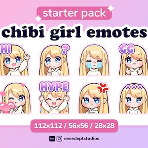 Blonde Hair Blue Eyes Cute Chibi Girl Emotes for Twitch & Discord