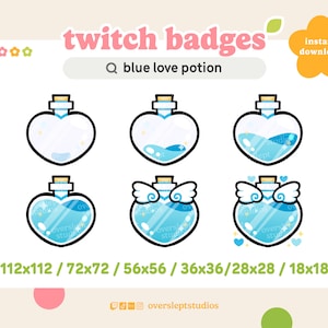 6 Blue Love Potion Badges for Twitch and Discord, Valentines Day, Potion Badges,  Love Badges, Twitch Badges, Pink Twitch Badges, Vday