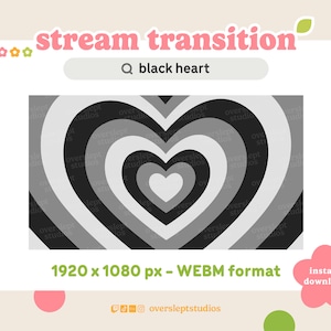 Black Heart Twitch Stinger Transition, Black Heart Transition, Black Stream Transition, Black Stinger, Animated Twitch Overlay, Y2K, Gray