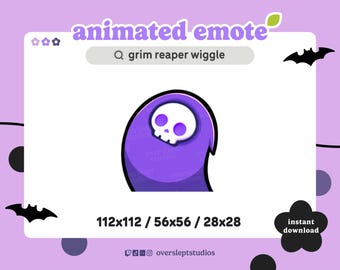 ANIMATED Purple Grim Reaper Wiggle Dance Emote for Twitch and Discord, Dance Emote, Spooky Emotes, Halloween Twitch Emotes