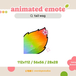 ANIMATED Rainbow Tail Wag Emote for Twitch and Discord, Tail Emote, Animated Twitch Emote, Fox Emotes, Fox Twitch Emotes, Wolf Emotes