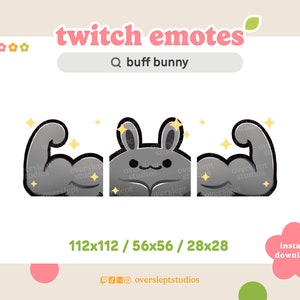 Buff Bunny Emote Pack for Twitch and Discord, Bunny Twitch Emotes, Strong Emote, Bunny Emotes, Rabbit Twitch Emotes, Stream
