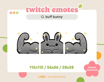 Buff Bunny Emote Pack for Twitch and Discord, Bunny Twitch Emotes, Strong Emote, Bunny Emotes, Rabbit Twitch Emotes, Stream