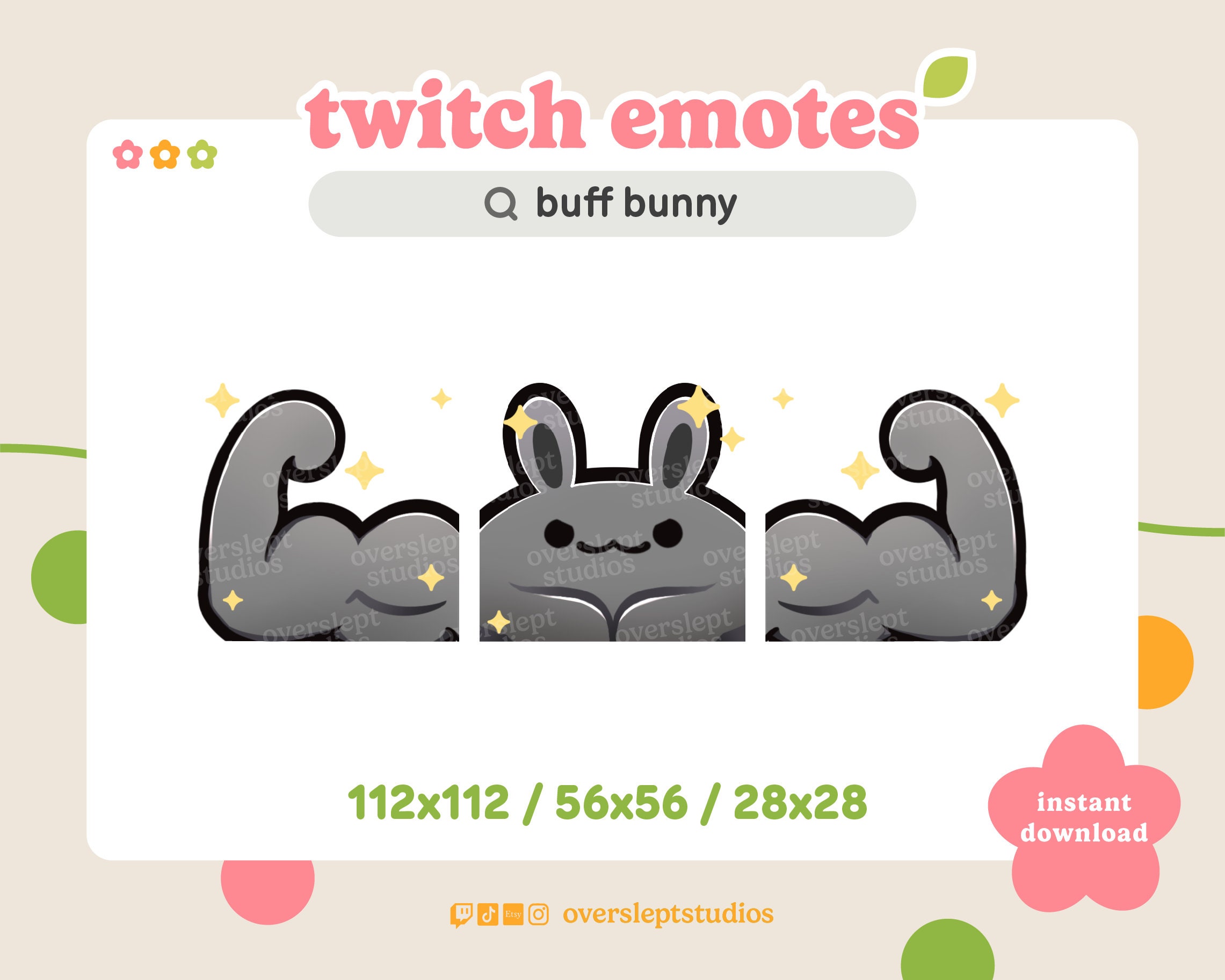 Buff Bunny Emote Pack for Twitch and Discord, Bunny Twitch Emotes