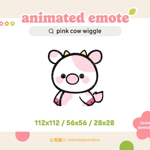 ANIMATED Pink Cow Wiggle Emote for Twitch and Discord, Cow Emote, Wiggle Emote, Animated Twitch Emote, Cow Emotes, Cow Twitch Emotes, Stream