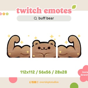 Buff Brown Bear Emote Pack para Twitch y Discord, Bear Twitch Emotes, Strong Emote, Brown Bear Emotes