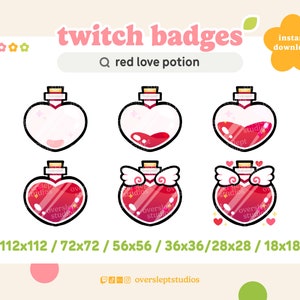 6 Red Love Potion Twitch Discord Badges Pack, Valentines Day, Potion Badges,  Love Badges, Twitch Badges, Red Twitch Badges, Heart, Vday