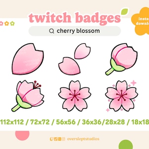 6 Cherry Blossom Badges for Twitch and Discord, Spring, Sakura Badges, Stream, Flower Badges, Twitch Badges, Streamer, Blossom Emotes, Pink