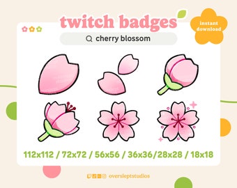 6 Cherry Blossom Badges voor Twitch en Discord, Lente, Sakura Badges, Stream, Flower Badges, Twitch Badges, Streamer, Blossom Emotes, Roze