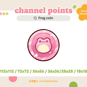 Pink Frog Coin Channel Point Icon/Emote for Twitch and Discord, Twitch Emote, Frog Twitch Emotes, Twitch Channel Points, Frog Badges