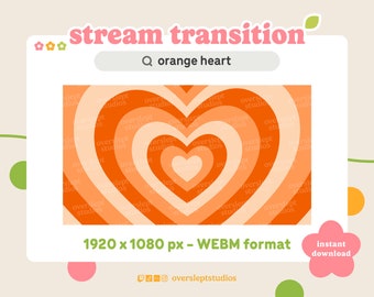 Orange Heart Twitch Stinger Transition, Orange Heart Transition, Orange Stream Transition, Orange Stinger, Animated Twitch Overlay, Y2K