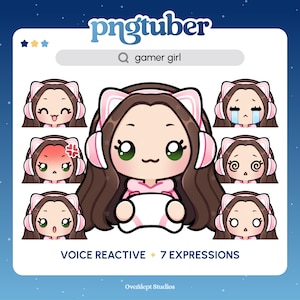 Gamer Girl PNGTuber | Brown Hair Green Eyes | Premade PNGTuber | Streaming Avatar | Vtuber Assets | Voice Reactive | Ready To Use
