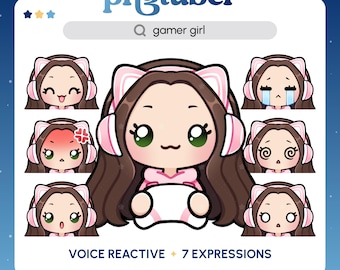 Gamer Girl PNGTuber | Brown Hair Green Eyes | Premade PNGTuber | Streaming Avatar | Vtuber Assets | Voice Reactive | Ready To Use