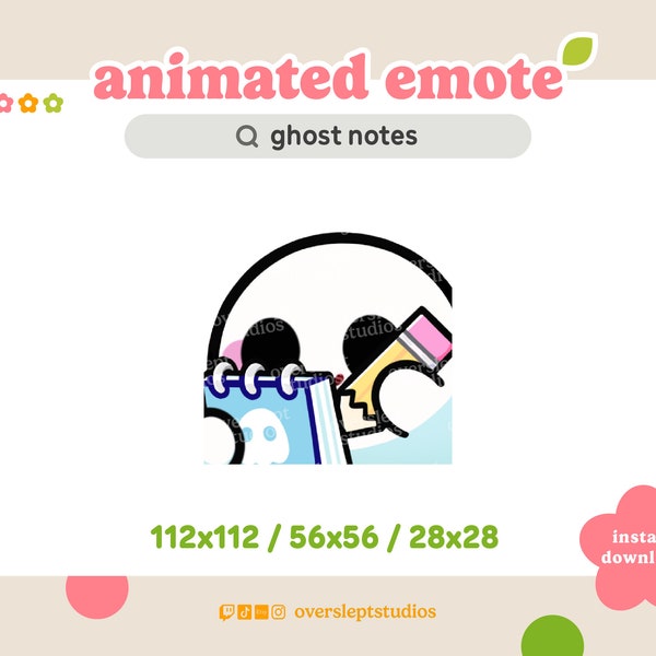 ANIMATED Ghost Notes Emote for Twitch and Discord, Ghost Emote, Taking Notes Emote, Animated Twitch Emote, Ghost Emotes, Ghost Twitch Emotes