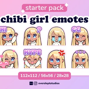 Blonde Hair Blue Eyes Cute Chibi Girl Emotes for Twitch & Discord