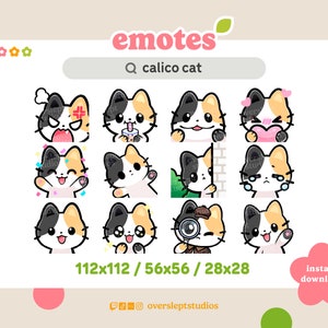 12 Calico Cat Emotes Pack for Twitch and Discord, Twitch Emote Pack, Cat Twitch Emotes, Cat Emotes, Calico Cat Twitch Emotes