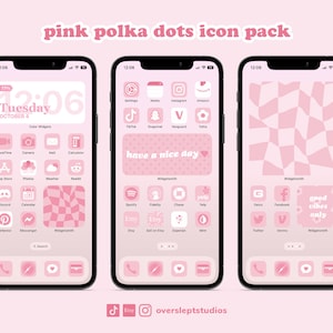 Pink Polka Dots App Icons Pack, Pink Icons, Cute App Icons, iOS theme, Pink Phone Themes, iOS 16