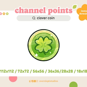 Clover Coin Channel Point Icon/Emote for Twitch and Discord, Twitch Emote, Four Leaf Clover, Twitch Channel Points, Badges