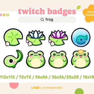 8 Frog Badges for Twitch and Discord, Frog Emotes, Twitch Badges, Twitch Emotes, Cute Frogs, Streamer, Frog Twitch Badges, Frogs, Green