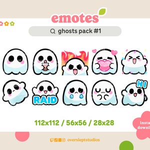 10 Cute Ghost Emotes Pack for Twitch and Discord, Spooky Twitch Emotes, Scary Emotes, Halloween Twitch Emotes, Ghost Twitch Emotes