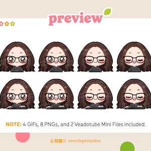 Cute Chibi Girl GIFtuber, PNGtuber for Twitch, Discord Reactive, Youtube Streamers, Premade PNGtuber, Ready to Use, Voice Reactive, Glasses image 2