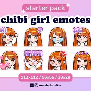 Red Hair Brown Eyes Cute Chibi Girl Emotes for Twitch & Discord