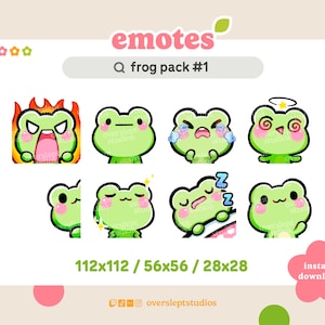 8 Kawaii Frog Emotes Pack for Twitch and Discord, Frog Twitch Emotes, Frog Emotes, Twitch Emotes, Premade Emotes