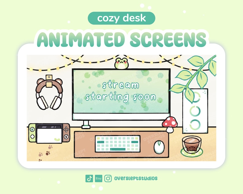 ANIMATED Twitch Overlay, Cozy Desk, Twitch Screens, Twitch Scenes, Cozy ...