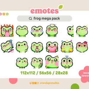 16 Kawaii Frog Emotes Pack for Twitch and Discord, Frog Twitch Emotes, Cute Emotes, Green Twitch Emotes