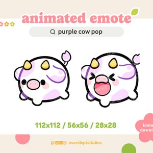 ANIMATED Purple Cow Pop Emote for Twitch and Discord, Pop Emote, Animated Twitch Emote, Cow Emotes, Cow Twitch Emotes, Animated Cow Emote