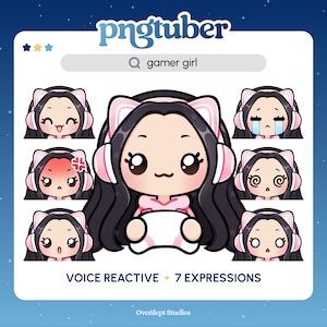Gamer Girl PNGTuber | Black Hair Brown Eyes | Premade PNGTuber | Streaming Avatar | Vtuber Assets | Voice Reactive | Ready To Use