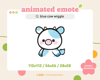 ANIMATED Blue Cow Wiggle Emote for Twitch and Discord, Blue Cow Emote, Wiggle Emote, Animated Twitch Emote, Cow Emotes, Cow Twitch Emotes