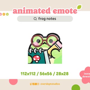 Emote ANIMADO de notas de rana para Twitch y Discord, Emote de rana, Emote de toma de notas, Emote de Twitch animado, Emotes de rana, Emotes de Twitch de rana