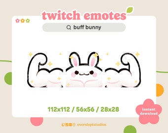 Buff Bunny Emote Pack for Twitch and Discord, Bunny Twitch Emotes, Strong Emote, Bunny Emotes, Rabbit Twitch Emotes
