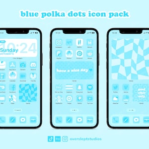 Blue Polka Dots App Icons Pack, Blue Icons, Cute App Icons, iOS theme, Blue Phone Themes, iOS 16